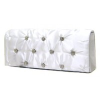 Evening Bag - 12 PCS - Satin Embellished w/ Flower Rhinestones - White -BG-38044WT